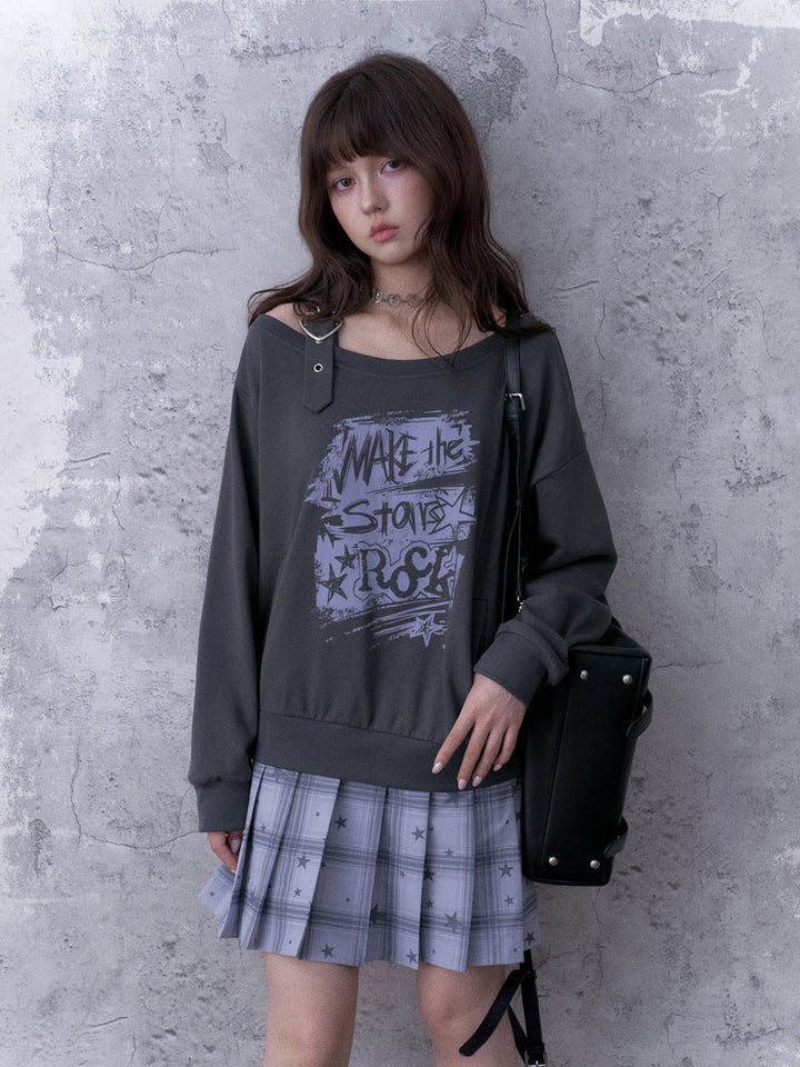 Grunge Graphic Faux Two-Piece Sweatshirt Dress