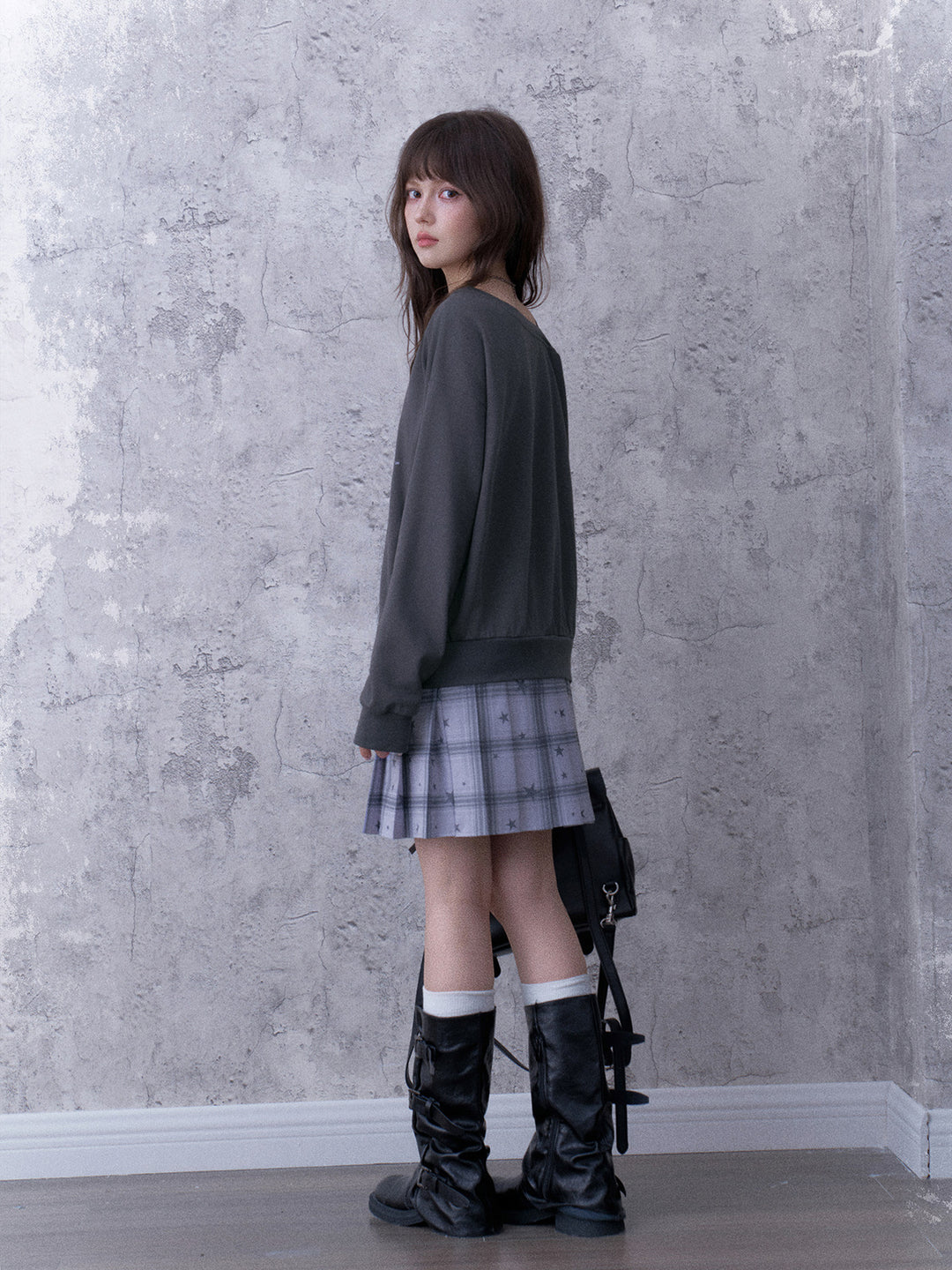 Grunge Graphic Faux Two-Piece Sweatshirt Dress