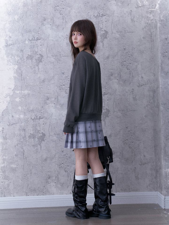 Grunge Graphic Faux Two-Piece Sweatshirt Dress