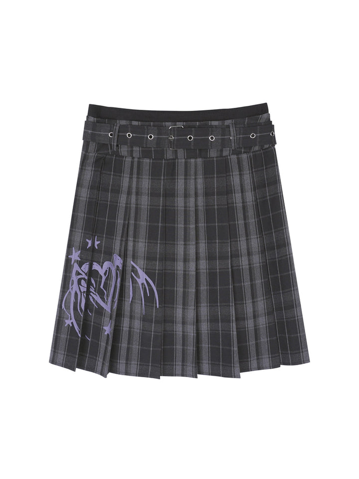 Grunge Angel Graphic Pleated Skirt