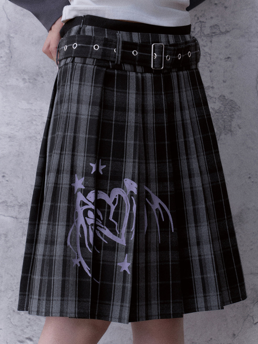 Grunge Angel Graphic Pleated Skirt