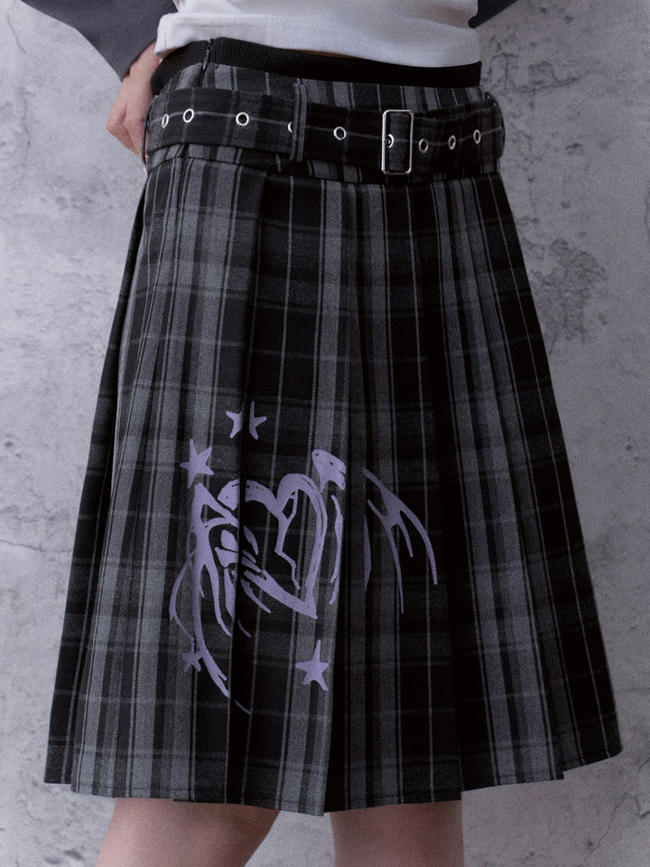 Grunge Angel Graphic Pleated Skirt