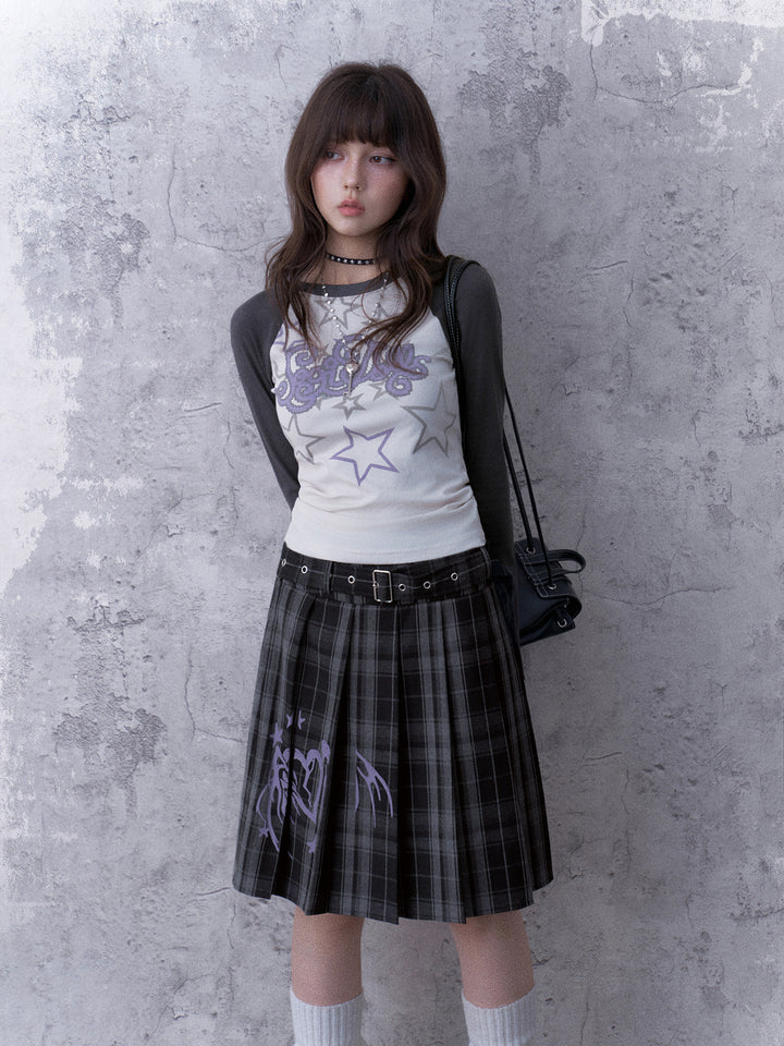 Grunge Angel Graphic Pleated Skirt