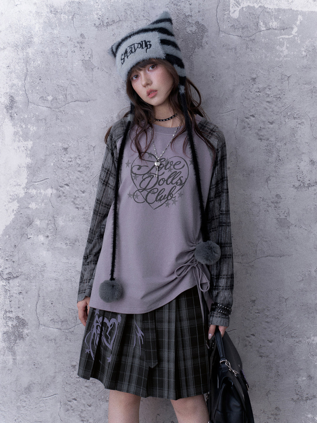 Grunge Angel Graphic Pleated Skirt