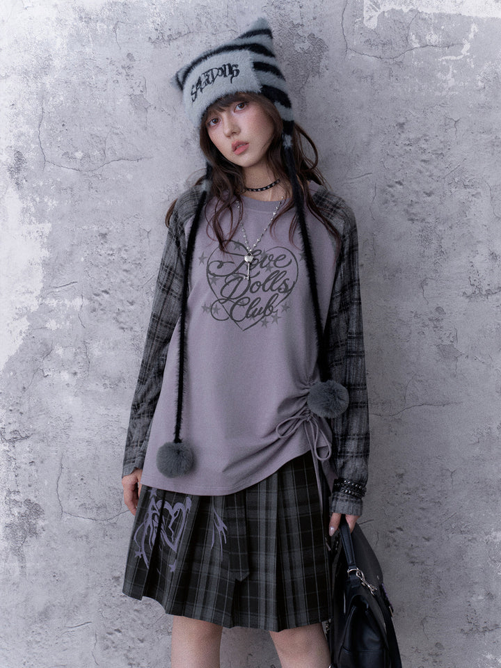 Grunge Angel Graphic Pleated Skirt