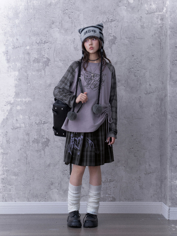 Grunge Angel Graphic Pleated Skirt