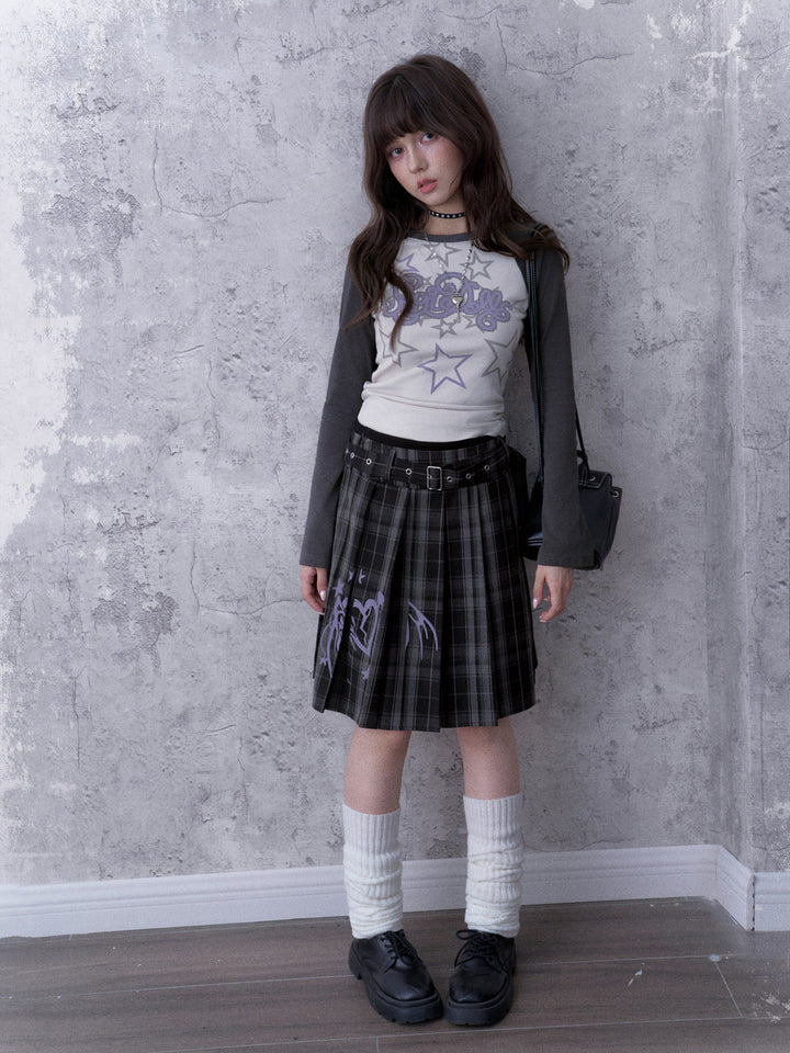 Grunge Angel Graphic Pleated Skirt