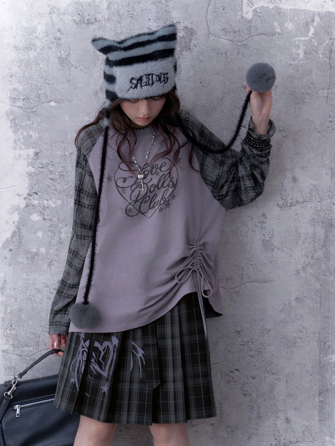 Grunge Angel Graphic Pleated Skirt
