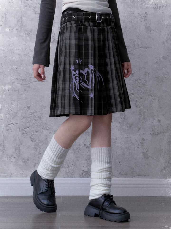Grunge Angel Graphic Pleated Skirt