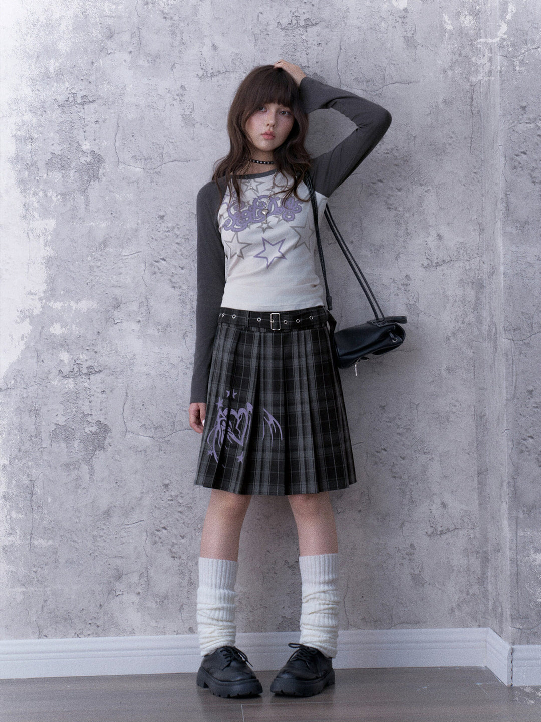 Grunge Angel Graphic Pleated Skirt