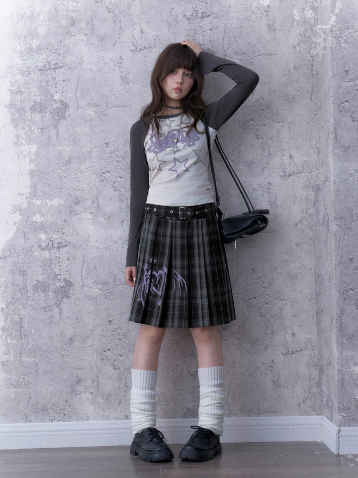 Grunge Angel Graphic Pleated Skirt