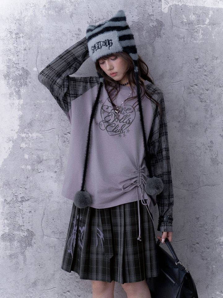 Grunge Angel Graphic Pleated Skirt