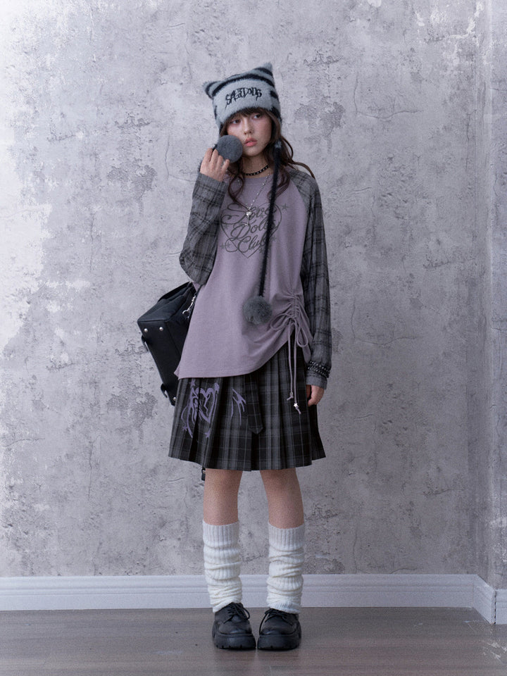 Grunge Angel Graphic Pleated Skirt