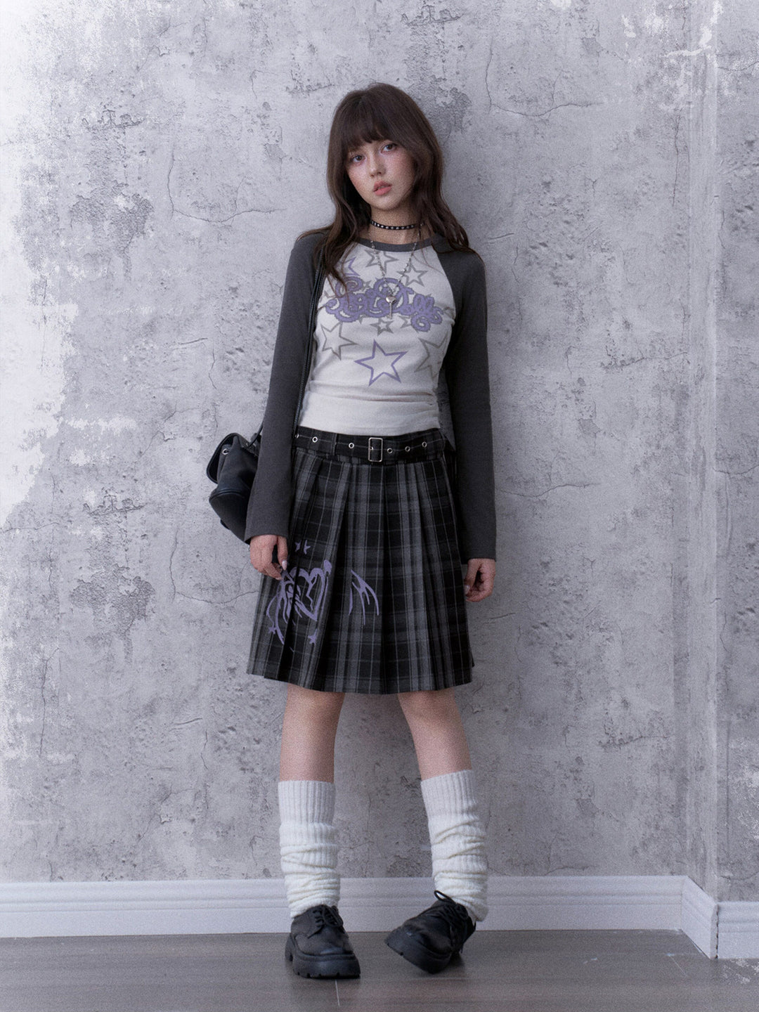 Grunge Angel Graphic Pleated Skirt