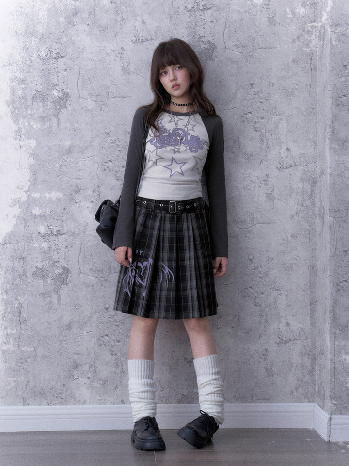 Grunge Angel Graphic Pleated Skirt