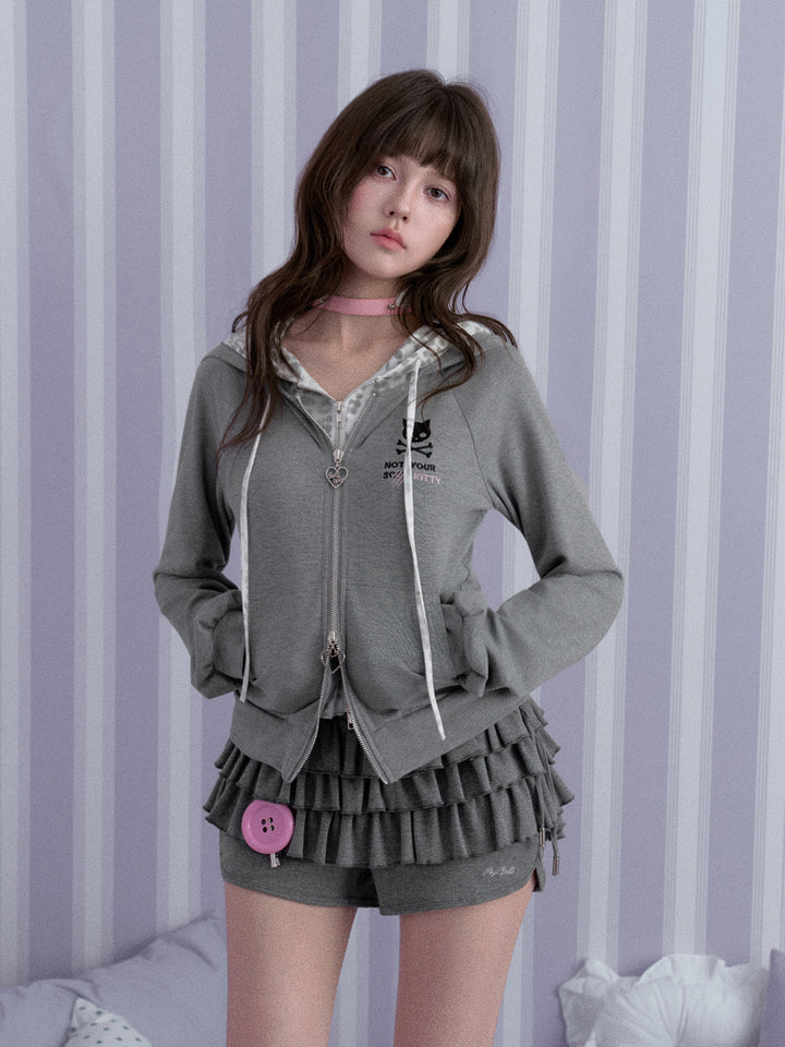 Leopard Cat Ear Layered Zip Hoodie