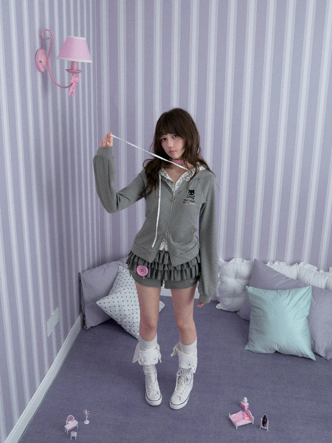 Leopard Cat Ear Layered Zip Hoodie