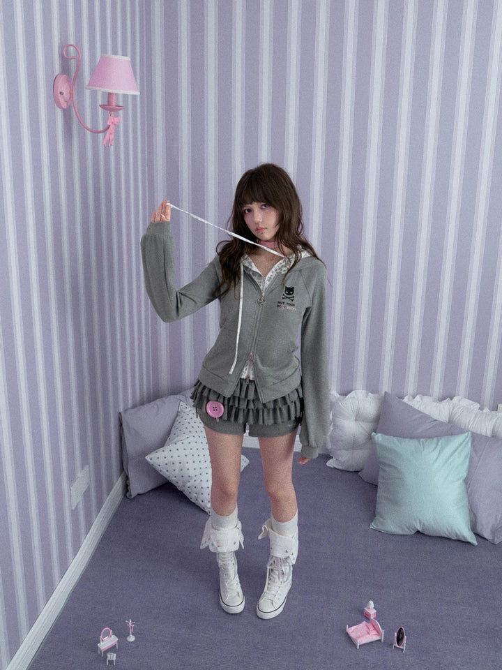 Leopard Cat Ear Layered Zip Hoodie