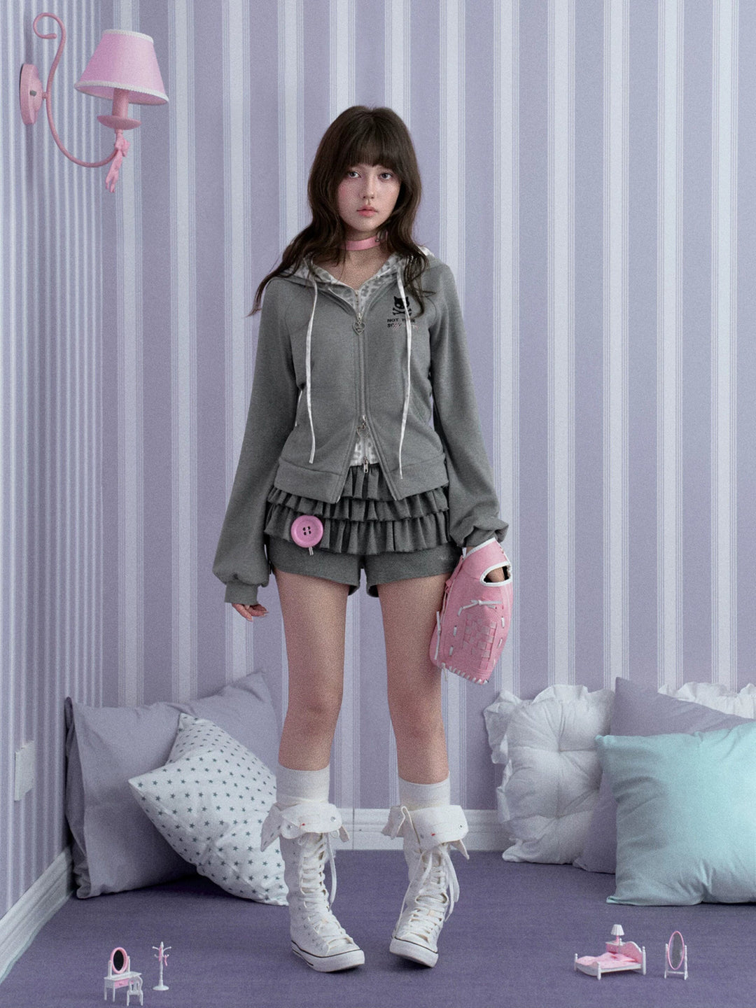Leopard Cat Ear Layered Zip Hoodie