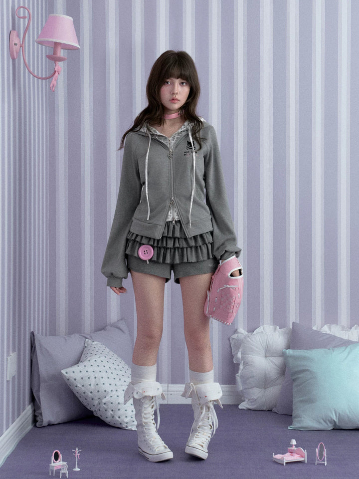 Leopard Cat Ear Layered Zip Hoodie