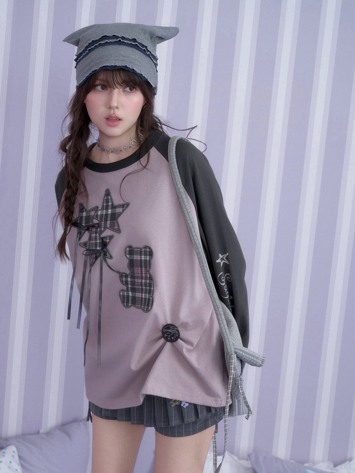 Plaid Teddy Star Raglan Tee