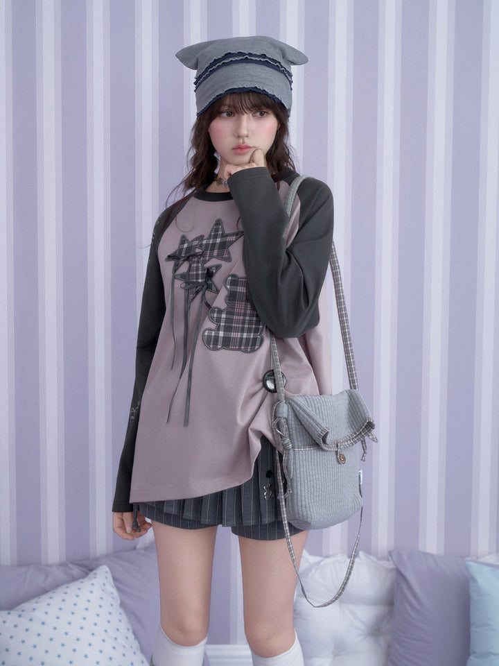 Plaid Teddy Star Raglan Tee