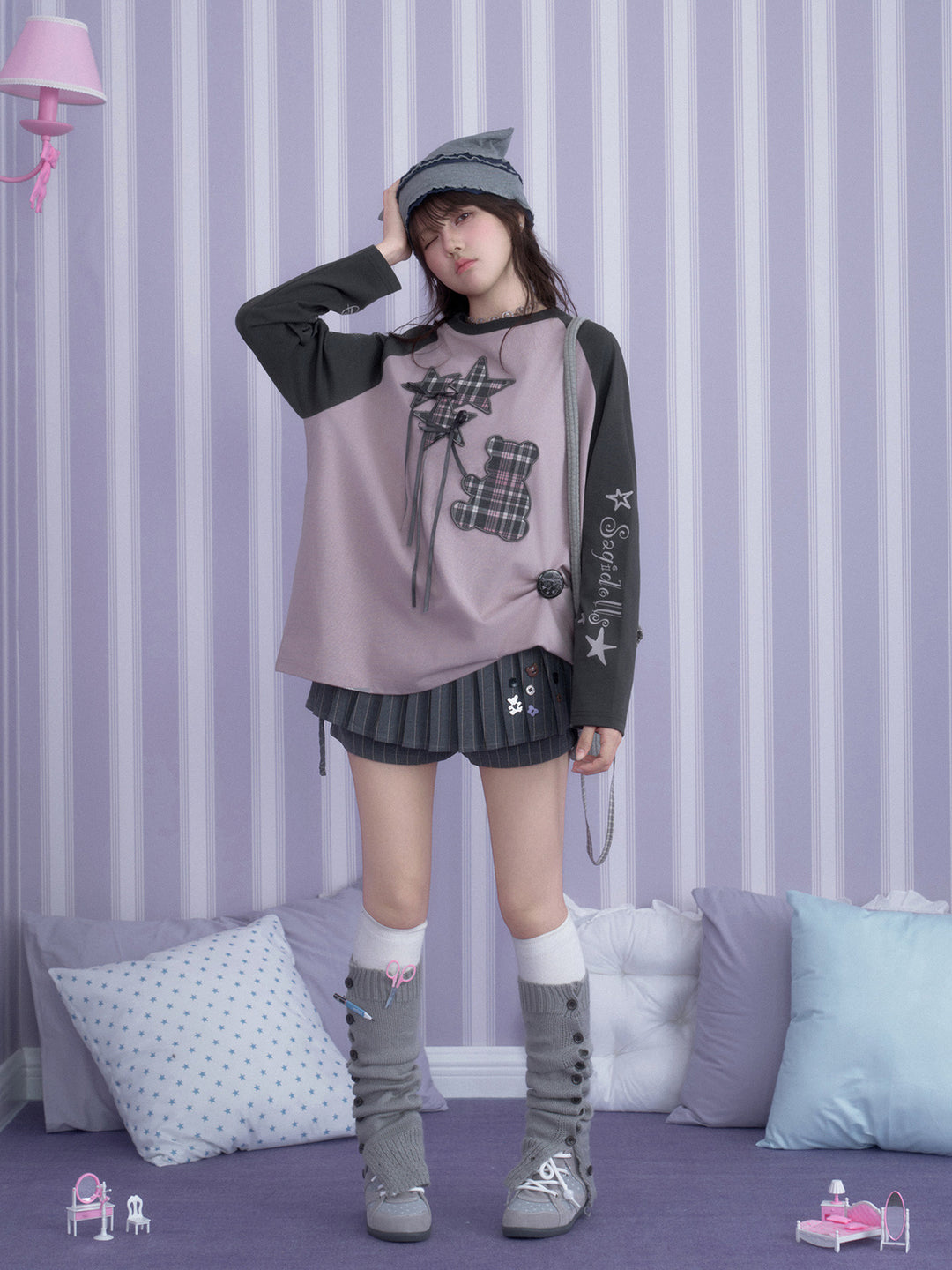 Plaid Teddy Star Raglan Tee
