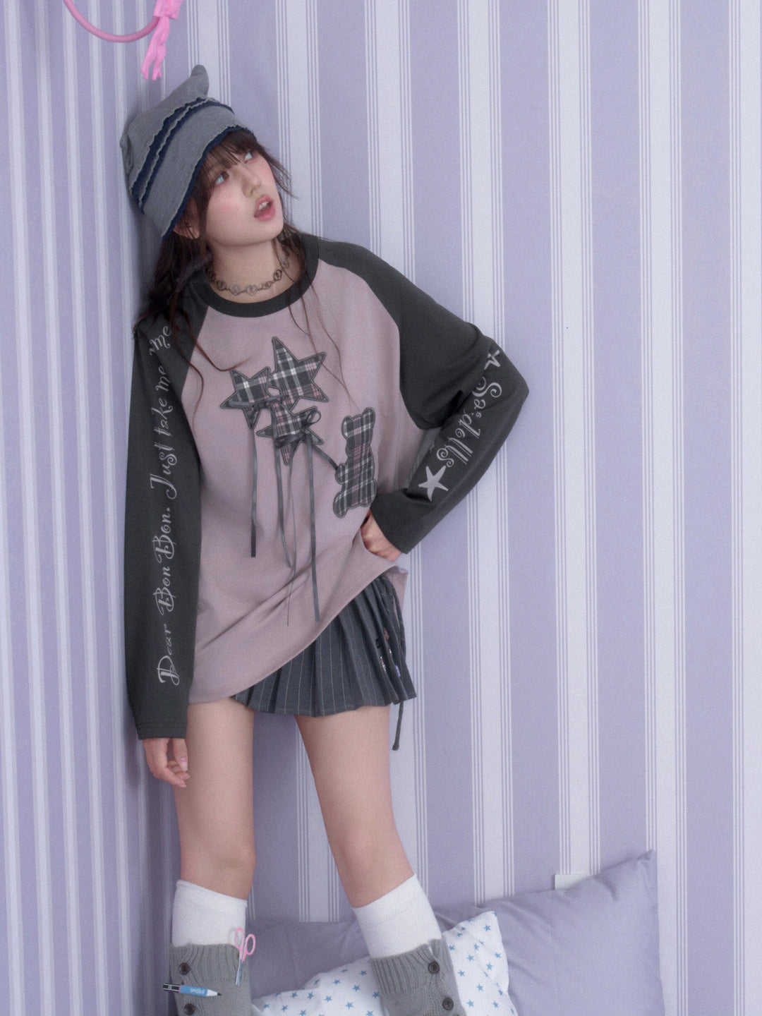 Plaid Teddy Star Raglan Tee