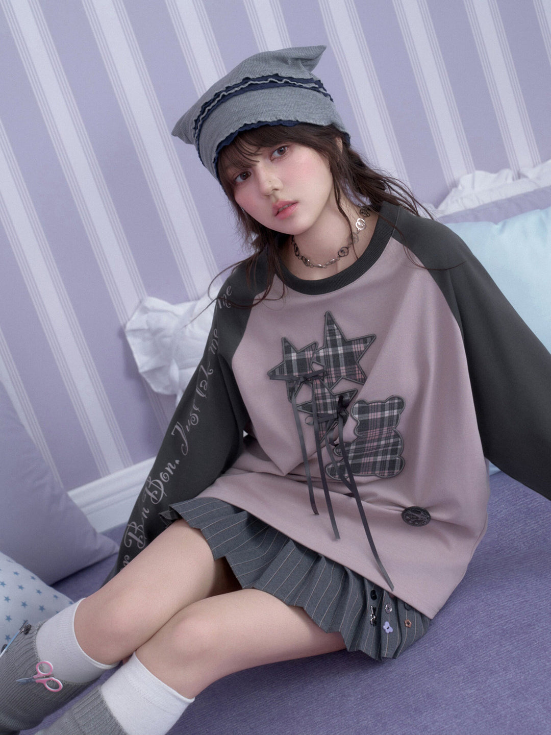 Plaid Teddy Star Raglan Tee