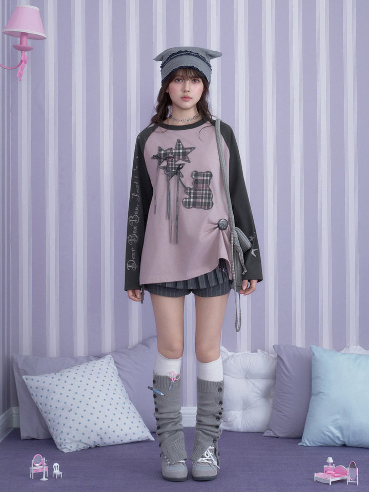 Plaid Teddy Star Raglan Tee