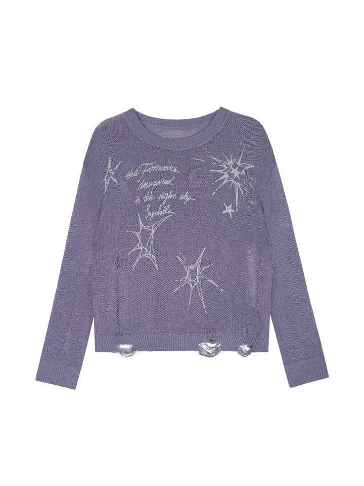 Y2K Celestial Distressed Knit Sweater