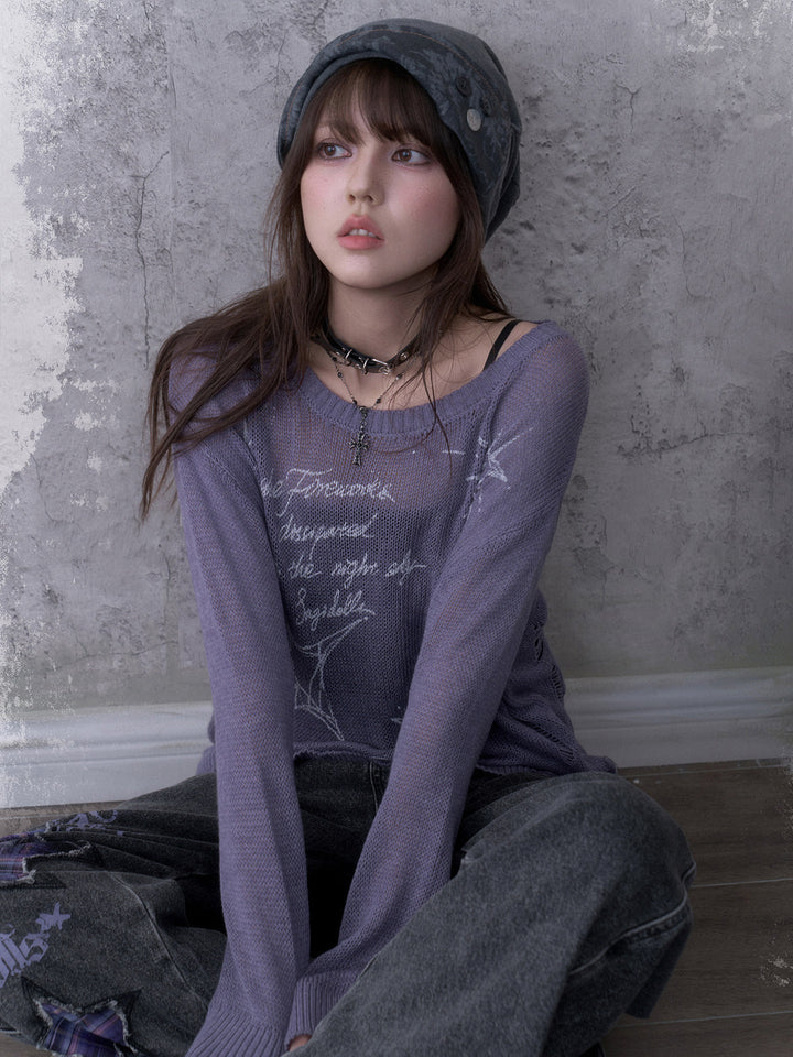 Y2K Celestial Distressed Knit Sweater