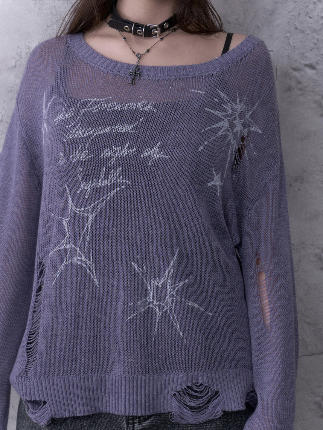 Y2K Celestial Distressed Knit Sweater