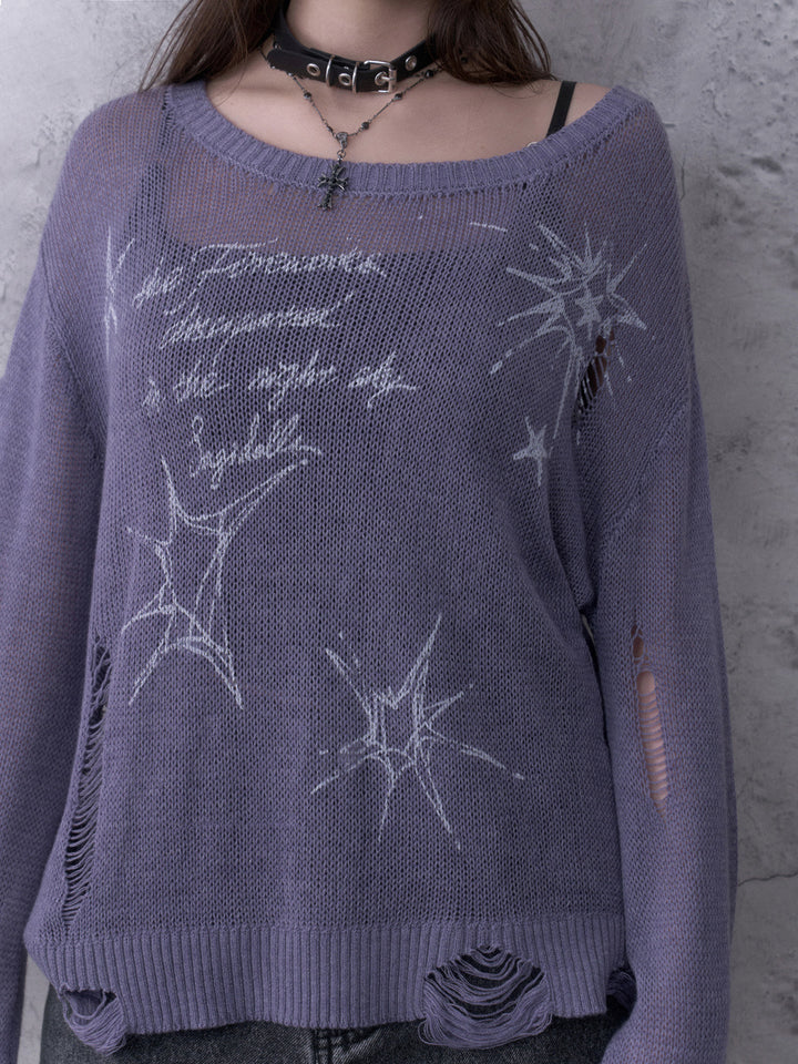 Y2K Celestial Distressed Knit Sweater