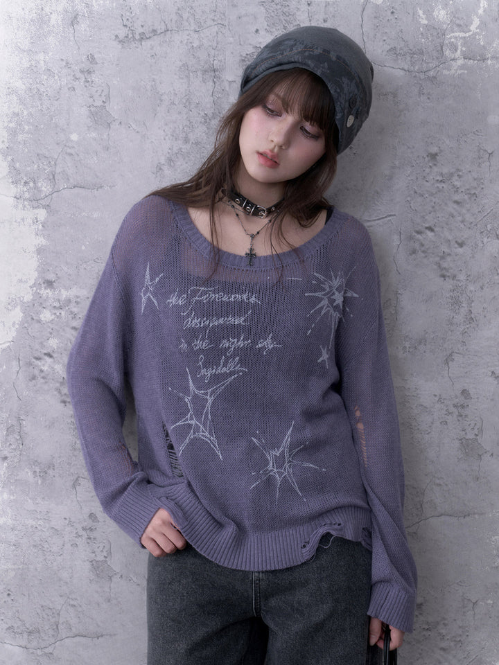 Y2K Celestial Distressed Knit Sweater