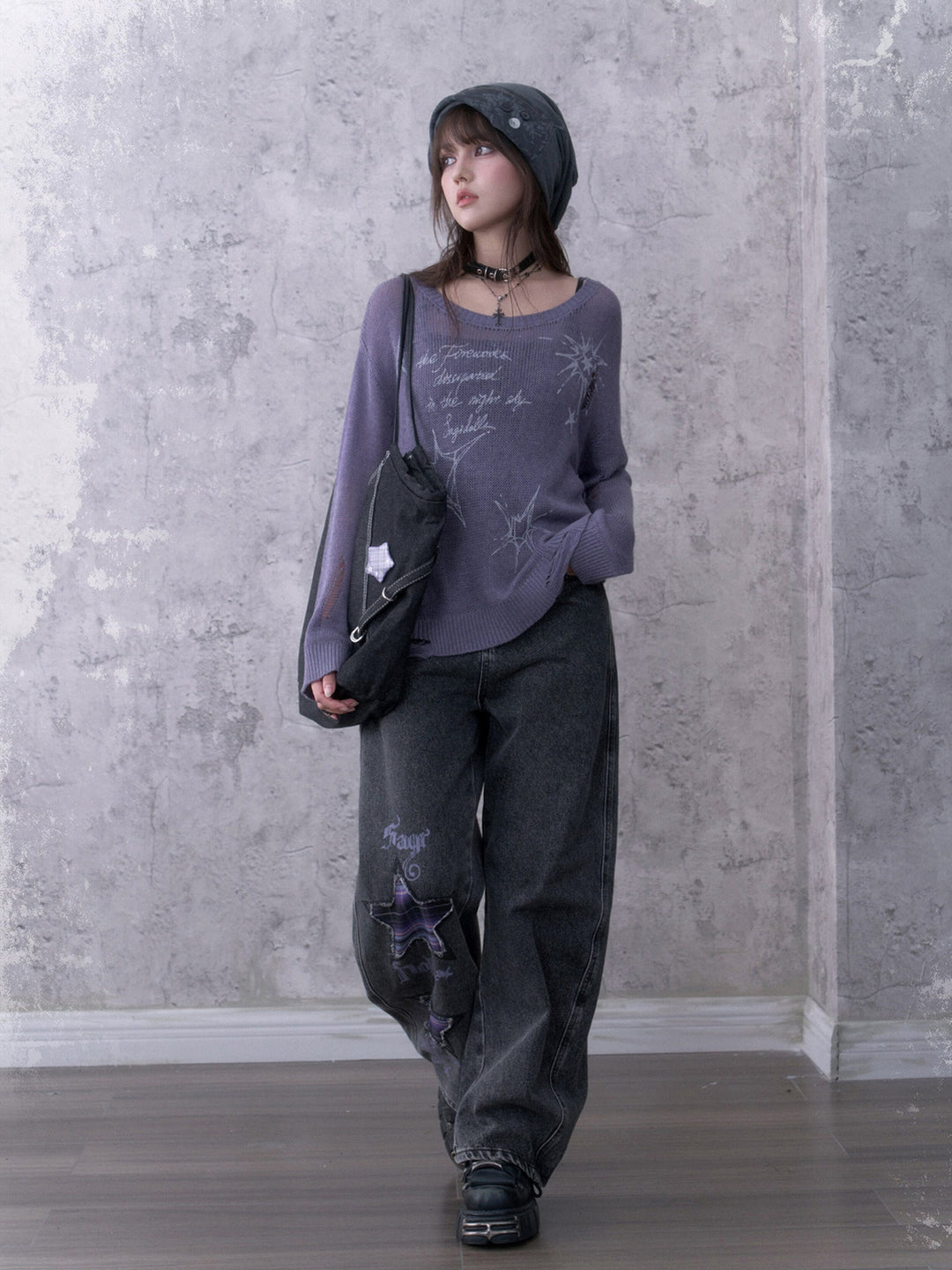 Y2K Celestial Distressed Knit Sweater