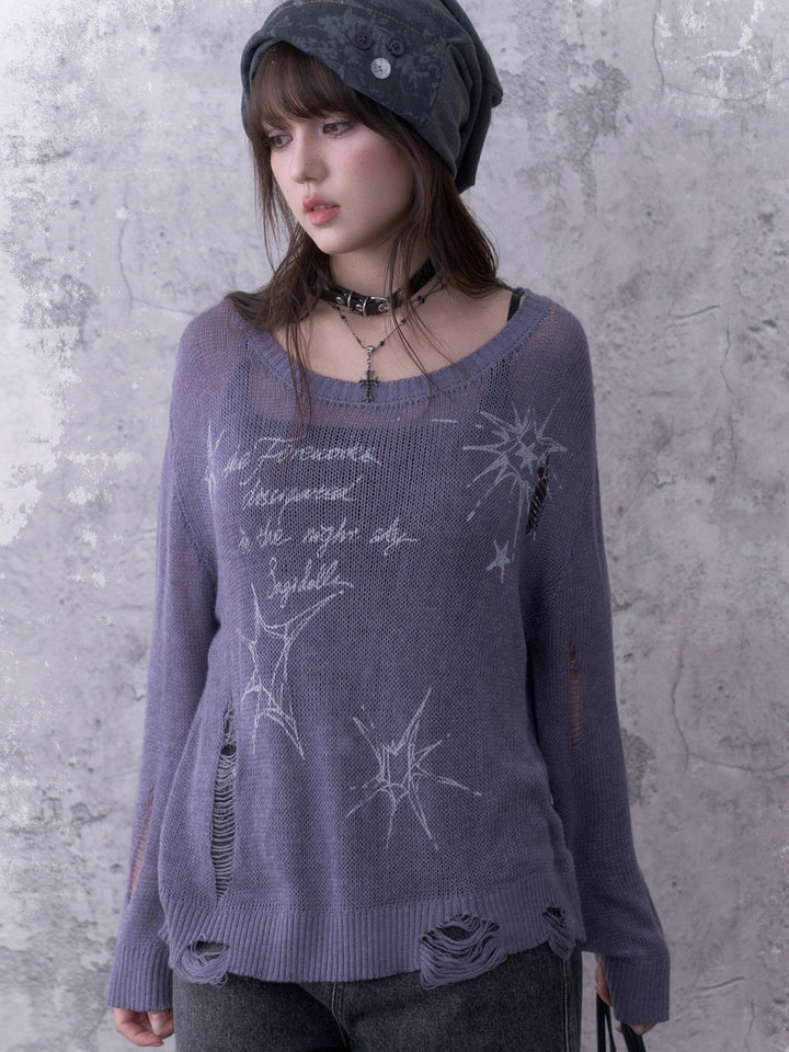 Y2K Celestial Distressed Knit Sweater