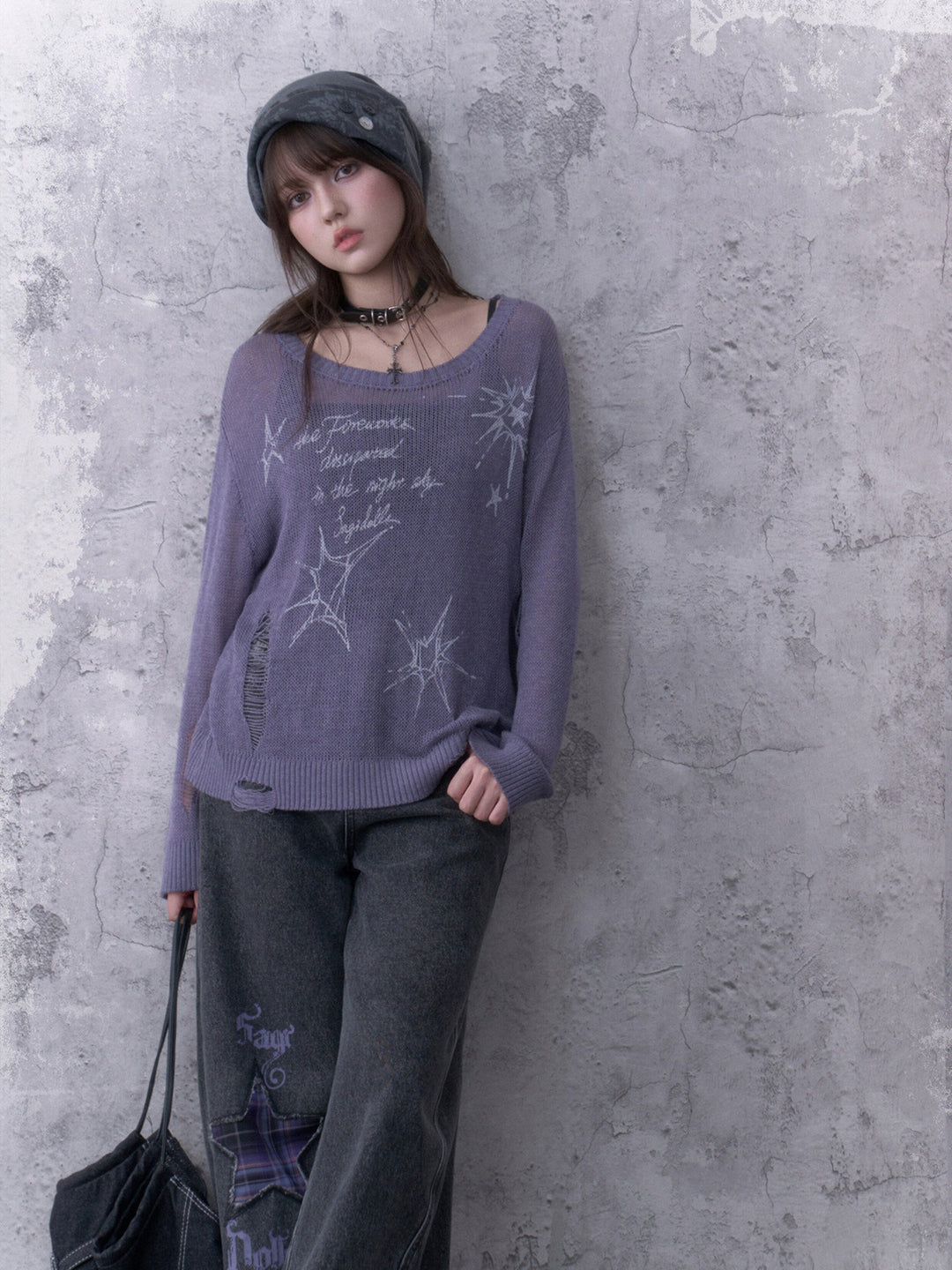 Y2K Celestial Distressed Knit Sweater
