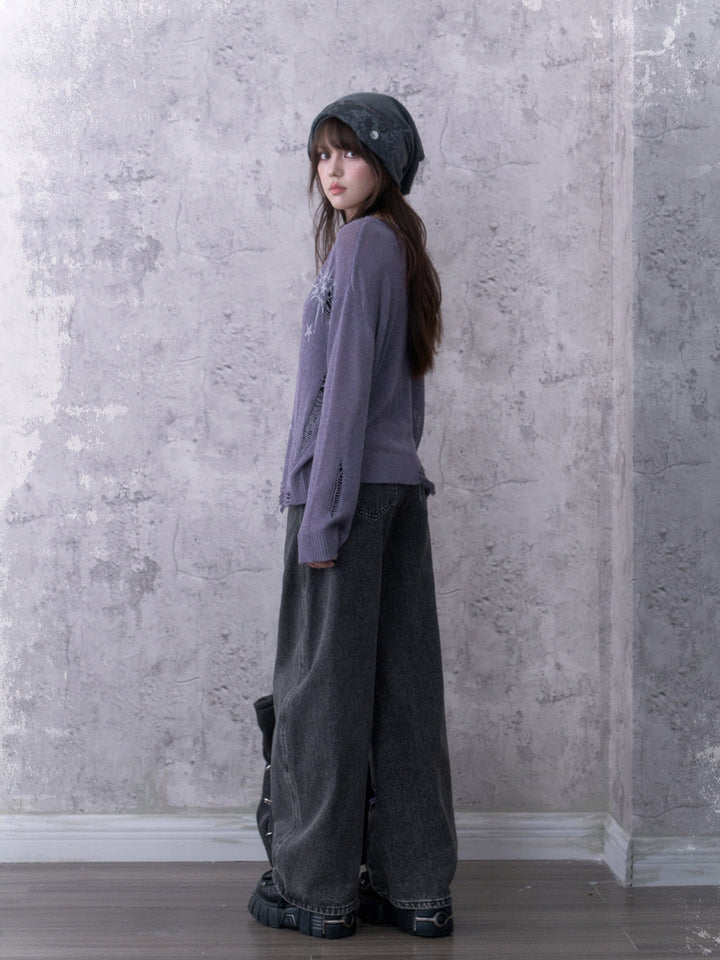 Y2K Celestial Distressed Knit Sweater
