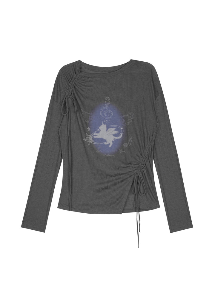 Y2K Ruched Unicorn Graphic Top