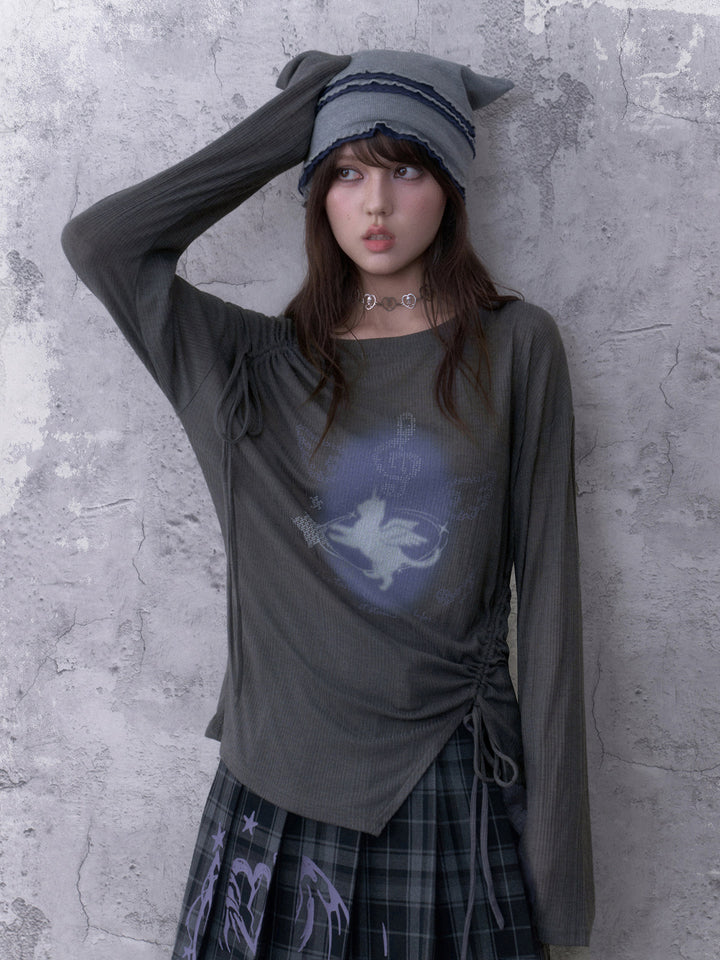 Y2K Ruched Unicorn Graphic Top