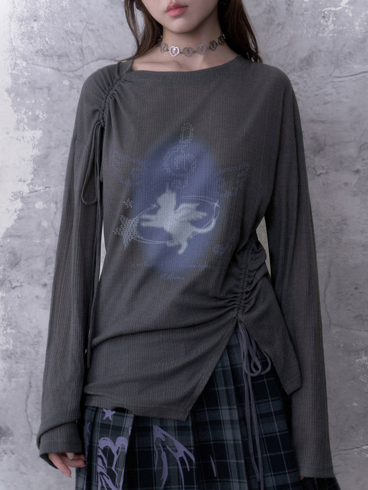 Y2K Ruched Unicorn Graphic Top