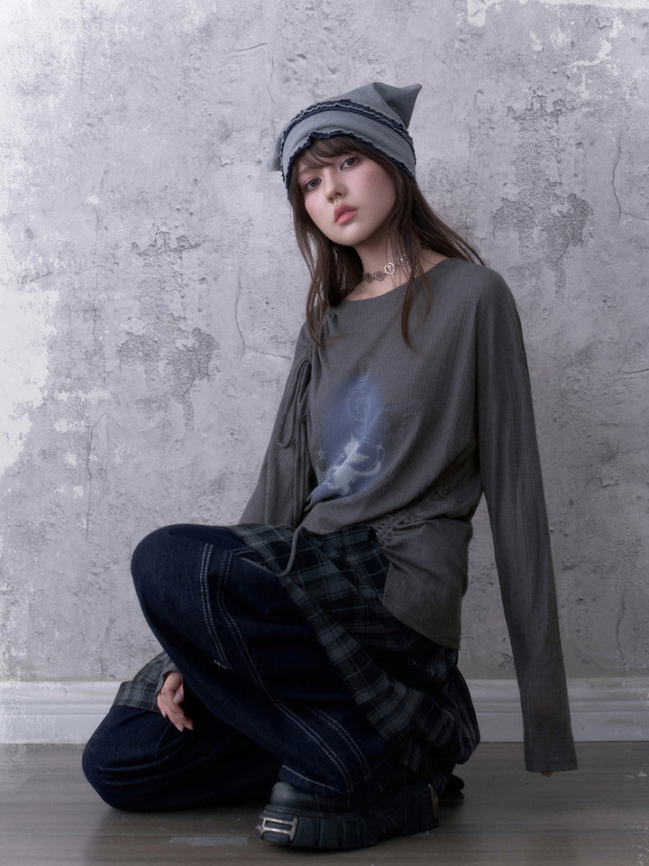 Y2K Ruched Unicorn Graphic Top