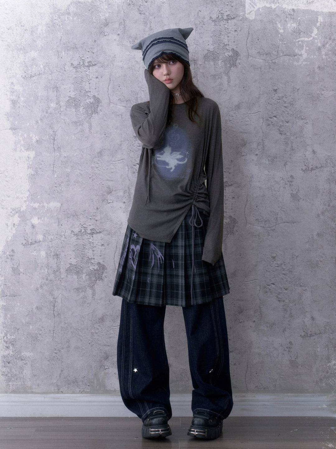 Y2K Ruched Unicorn Graphic Top