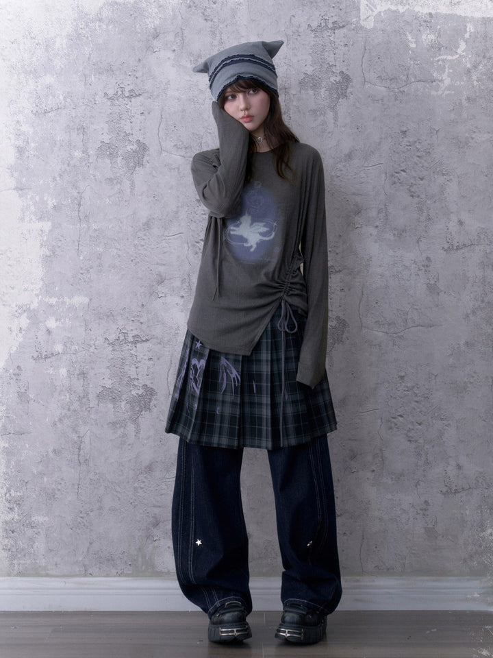 Y2K Ruched Unicorn Graphic Top