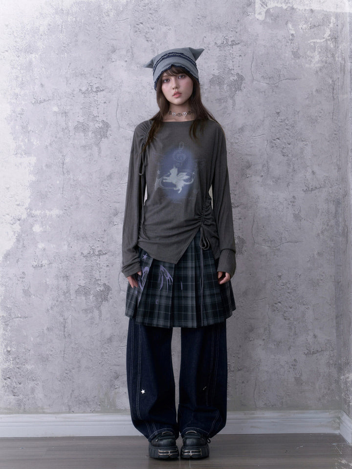 Y2K Ruched Unicorn Graphic Top