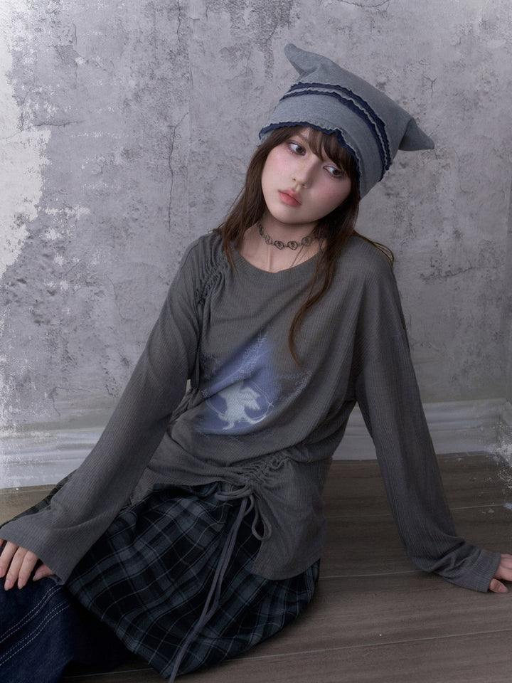 Y2K Ruched Unicorn Graphic Top