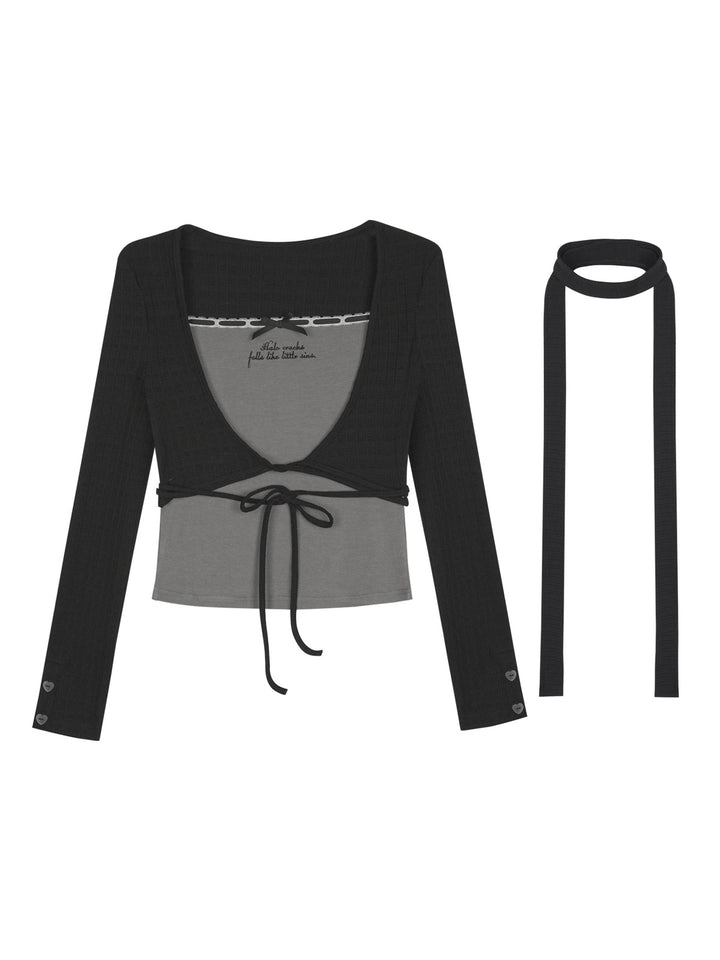 Acubi Faux Two-Piece Long Sleeve Top