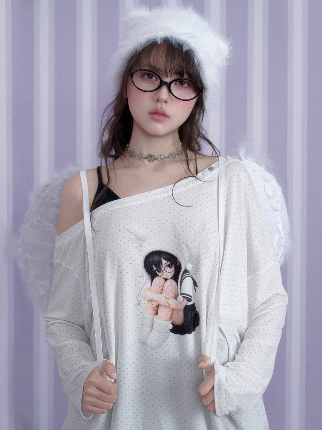 Y2K Angel Graphic Layered Top