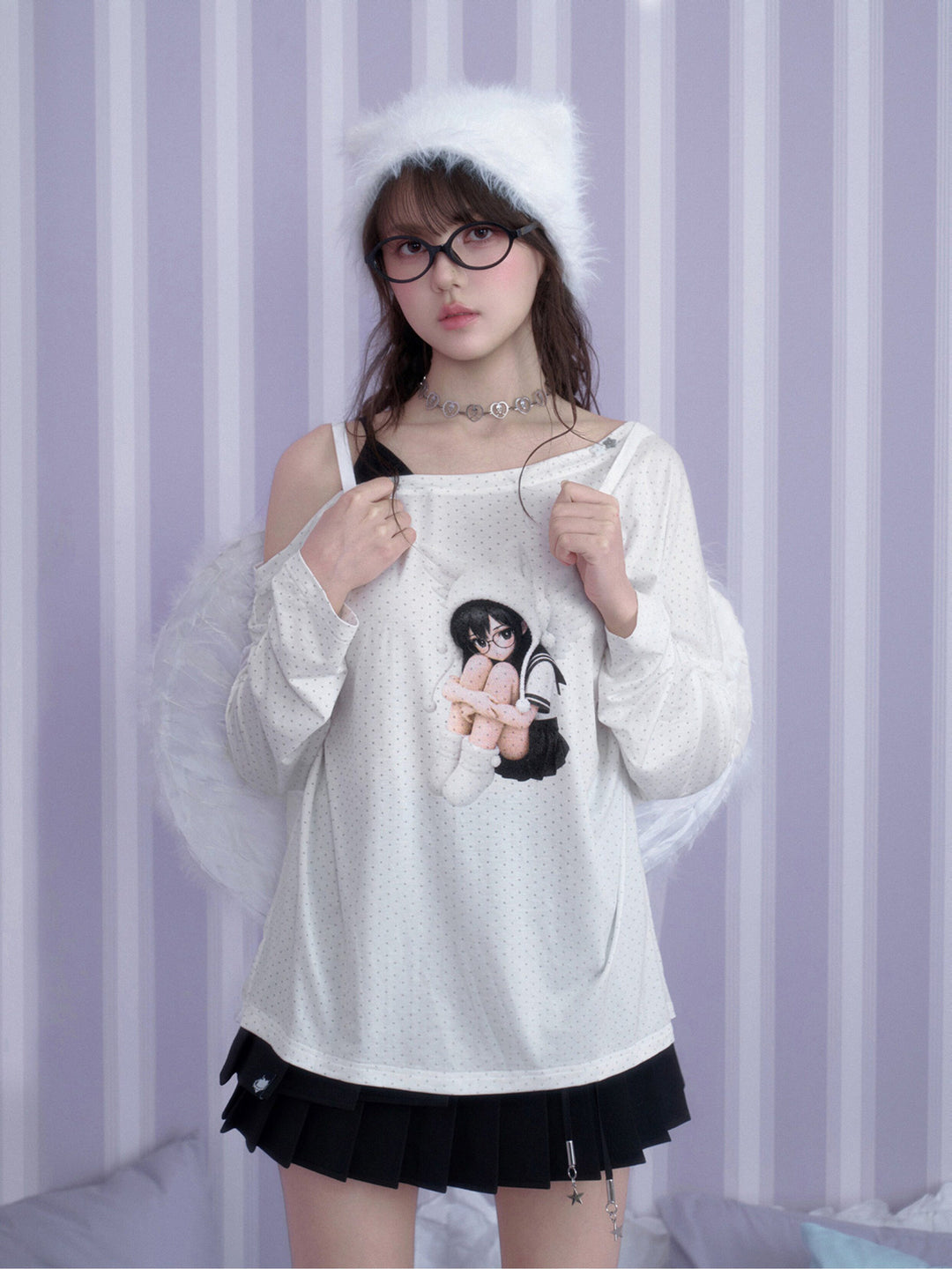Y2K Angel Graphic Layered Top